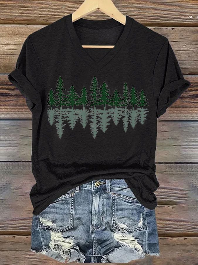 Women's National Park Conservation Tree Shadow Print Short Sleeve T-Shirt