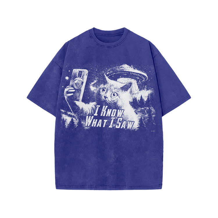 Vintage Sci Fi Novelty Alien Cat Graphic Washed T-Shirt