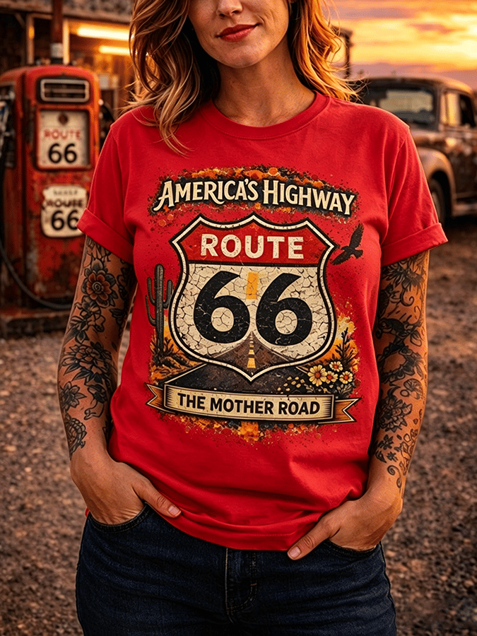 Women's Retro Short-Sleeve T-Shirt - Route 66, the Mother Road