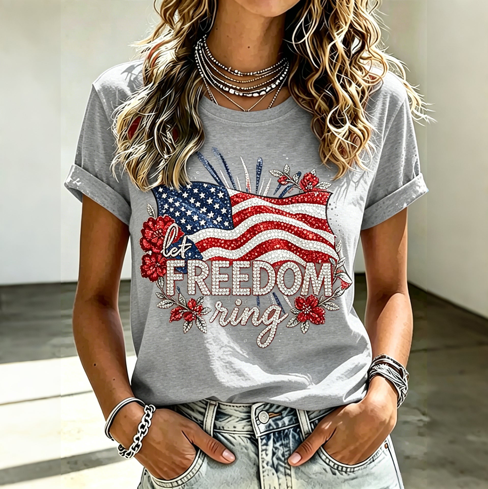 Women's Anniversary Art Diamond Print Casual T-shirt