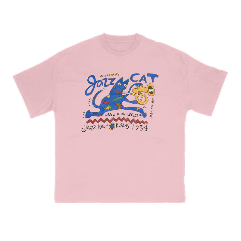 Funny Jazz Cat Print T-shirt