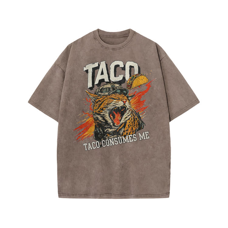 Vintage TACO CONSUMES ME Cat Graphic Print Acid Washed T-shirt