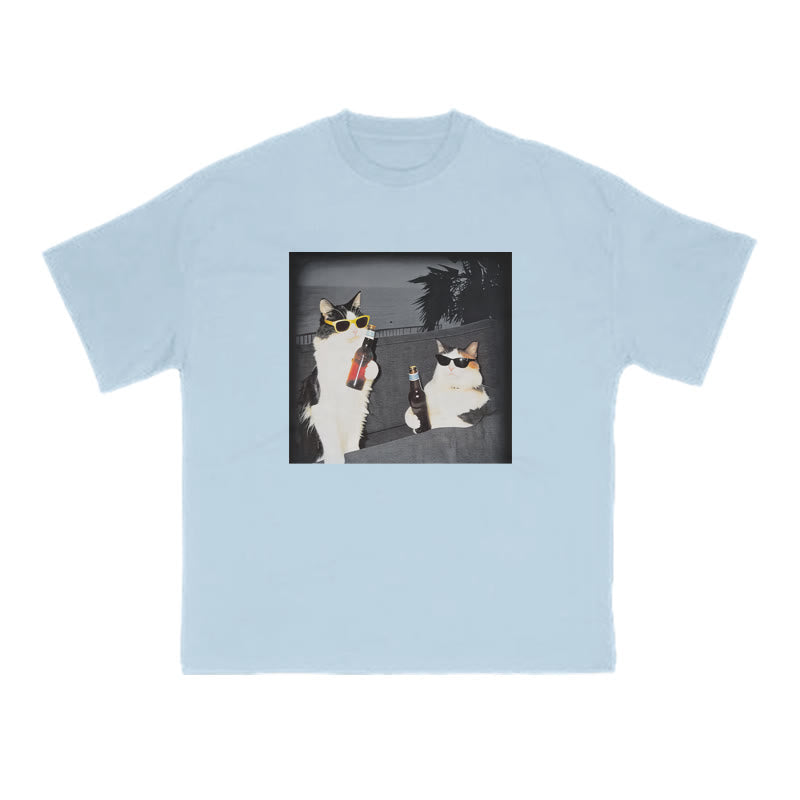 Two Cool Cats Enjoying Beer Print T-shirt