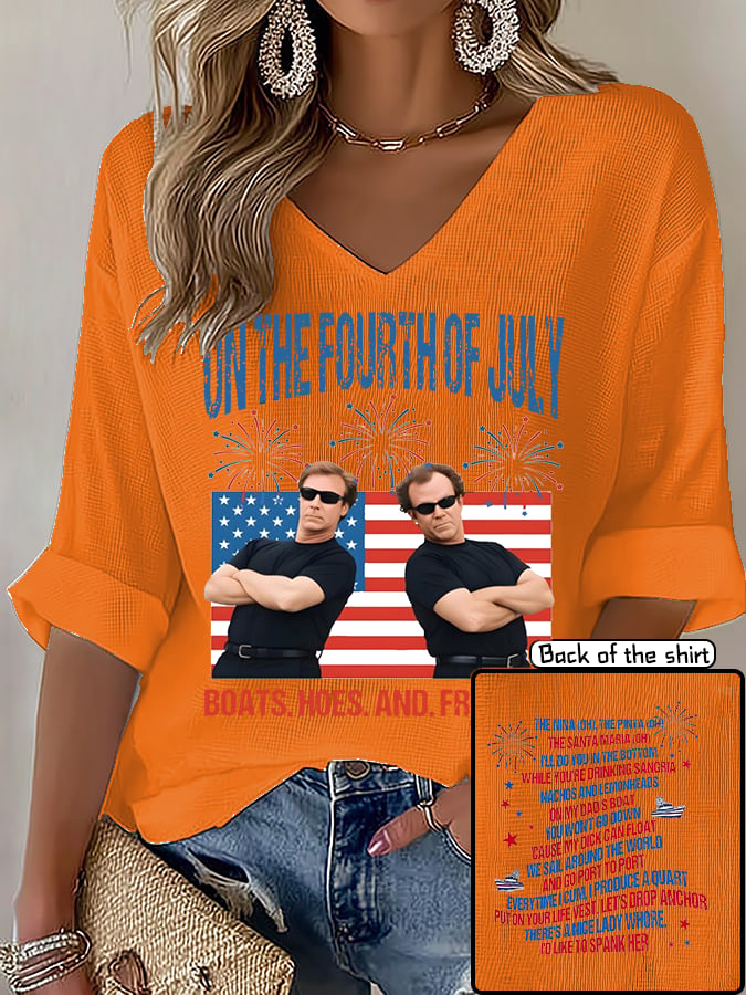V-Neck ON THE FOURTH OF JULY Print T-Shirt