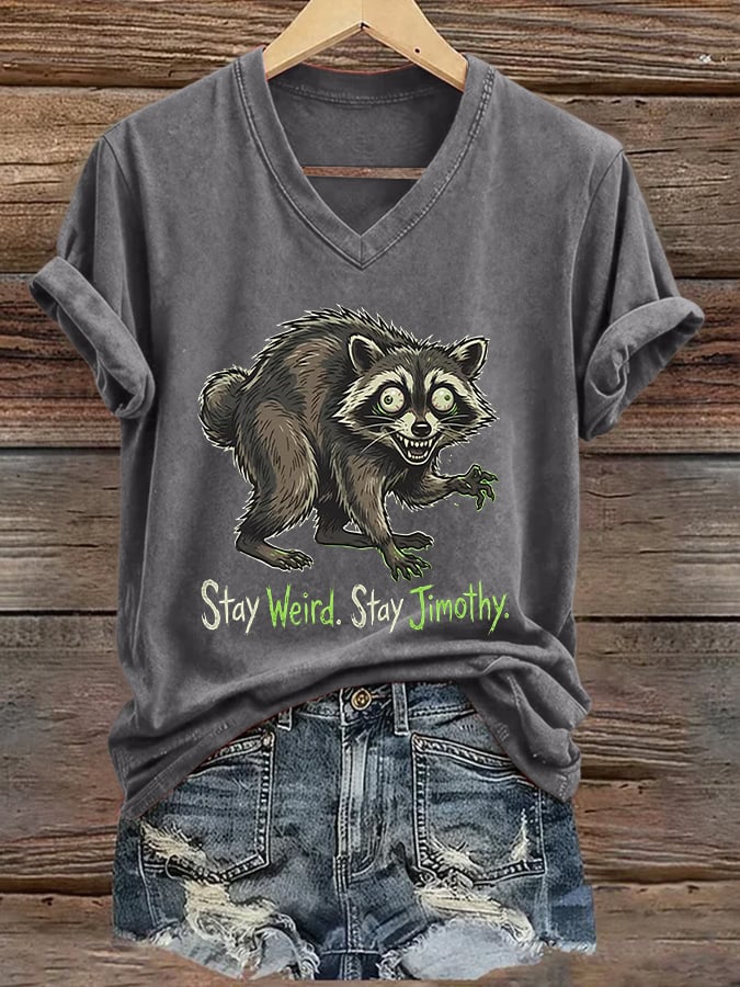 Women's Stay Weird. Stay Jimothy Print V Neck T-Shirt