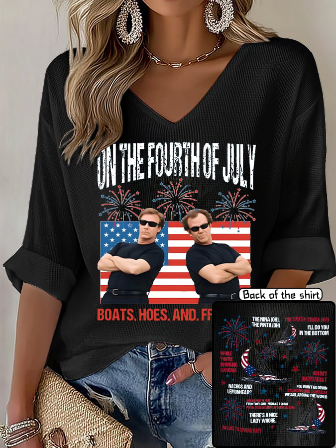 V-Neck ON THE FOURTH OF JULY Print T-Shirt