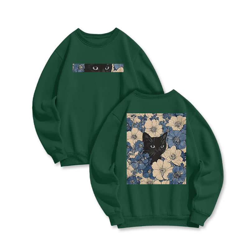 Black Cat In A Patchwork Flower Field Print Sweatshirt