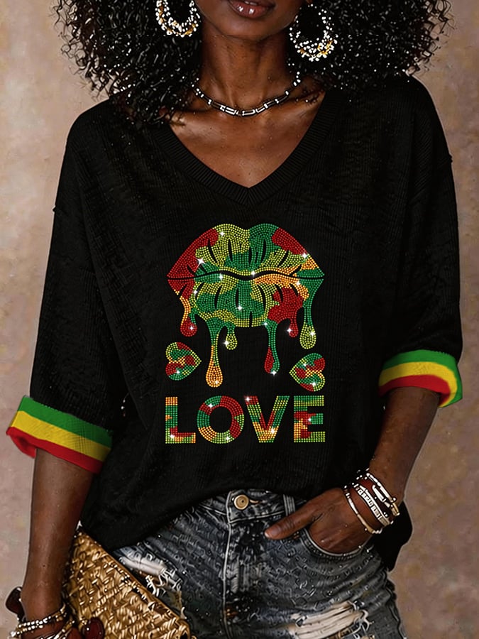 Women'S Black Juneteenth Print T-Shirt