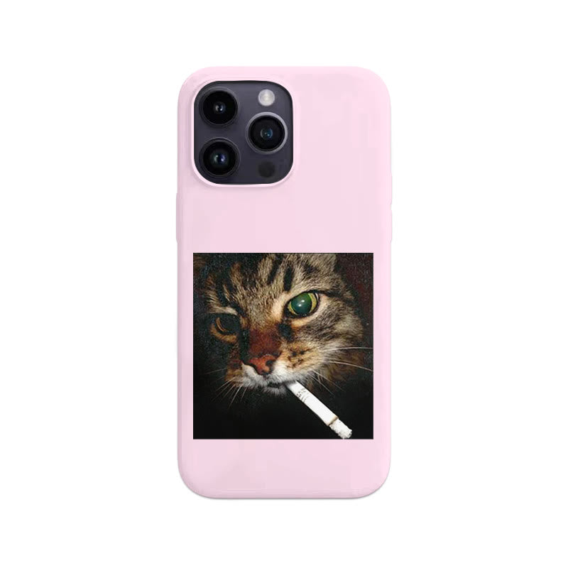 Cat With Cigarette In Mouth Print Large Hole Phone Case