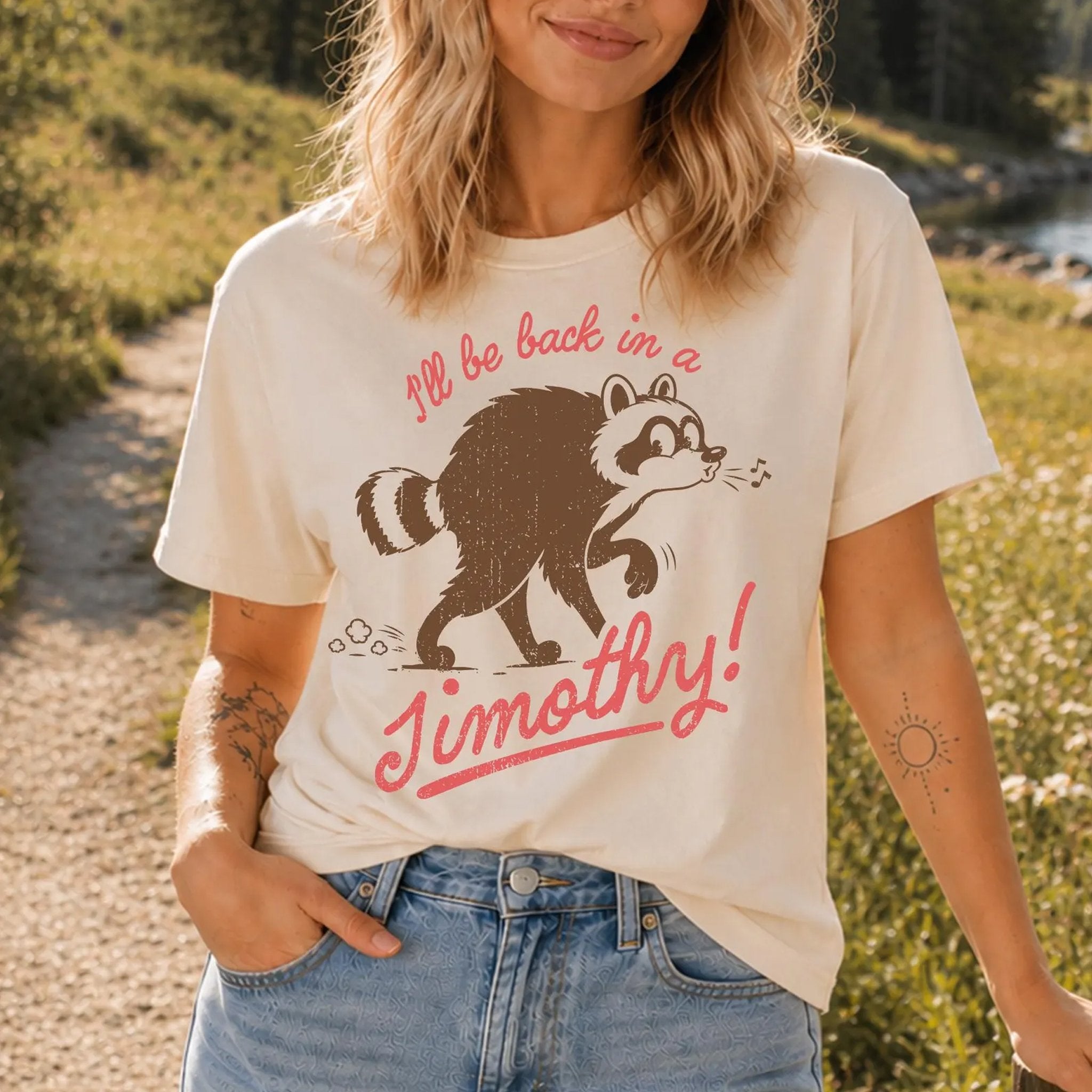 Women's Funny Vintage Jimothy Raccoon Art Printed T-shirt