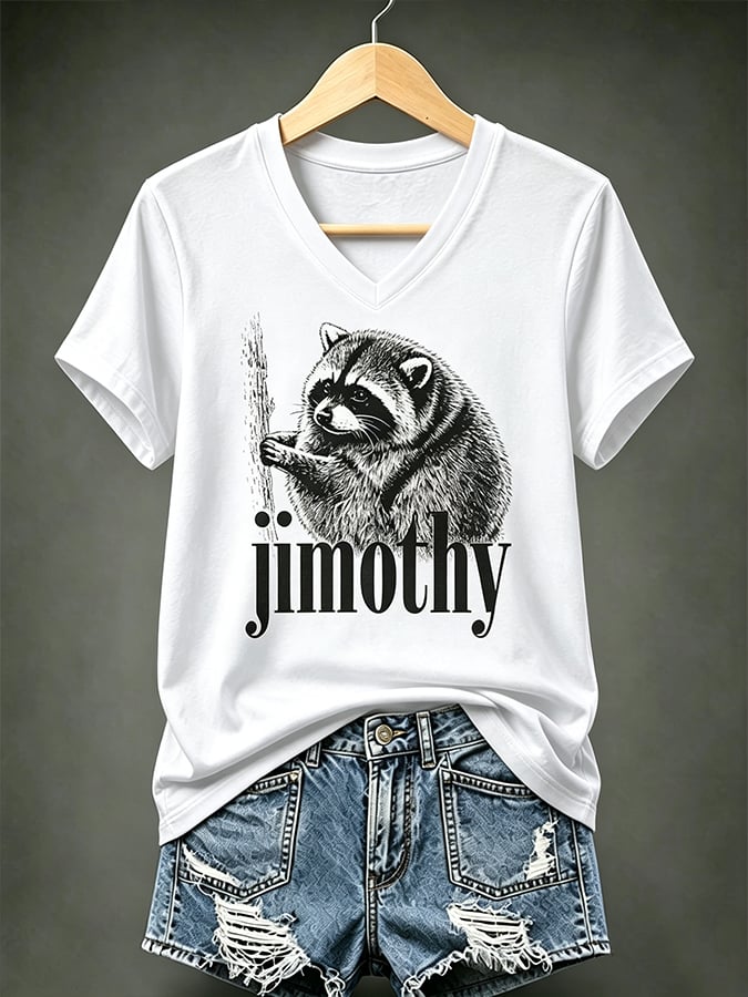 Women's  Retro  Jimothy Raccoon Seattle Print T-shirt