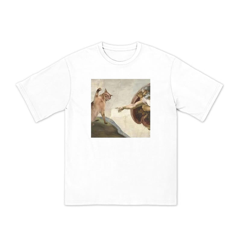 Unisex Oil Painting Cat Print T-shirt