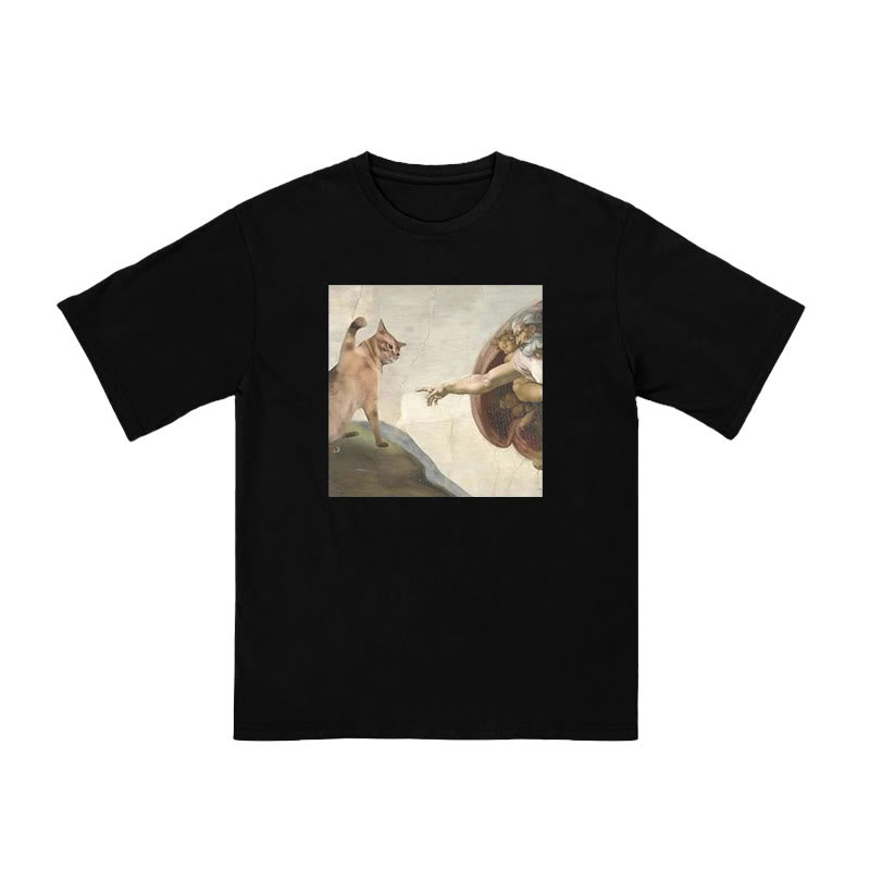 Unisex Oil Painting Cat Print T-shirt