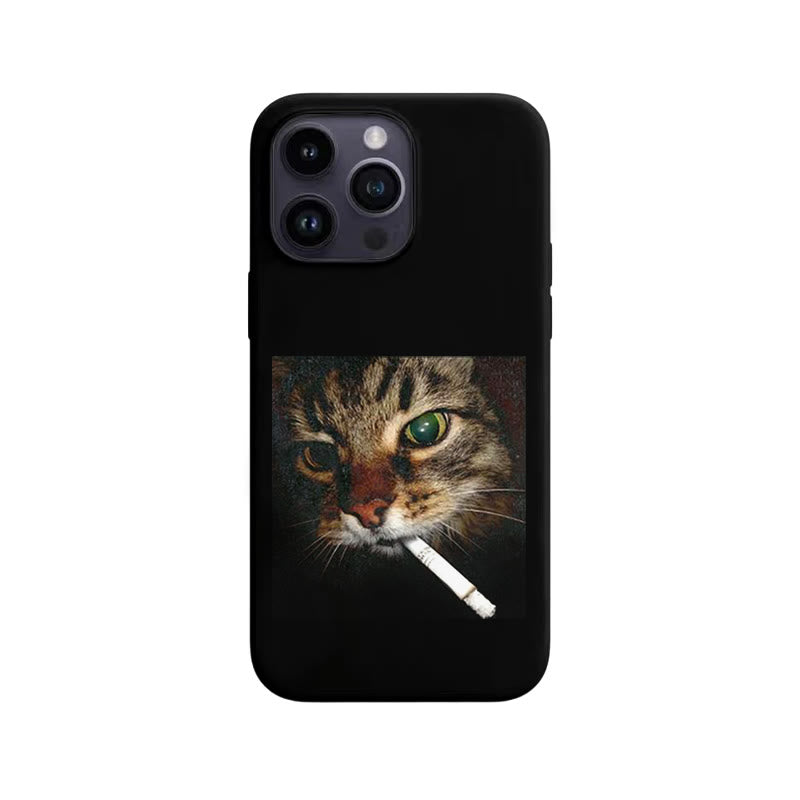 Cat With Cigarette In Mouth Print Large Hole Phone Case