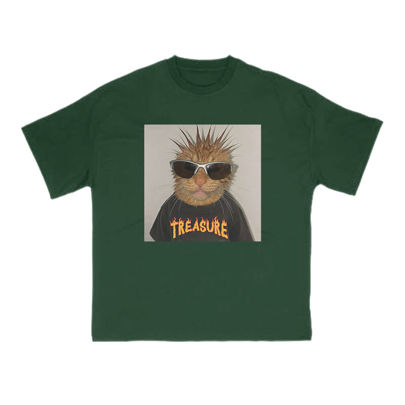 Unisex Punk Cat Creative Print T-shirt