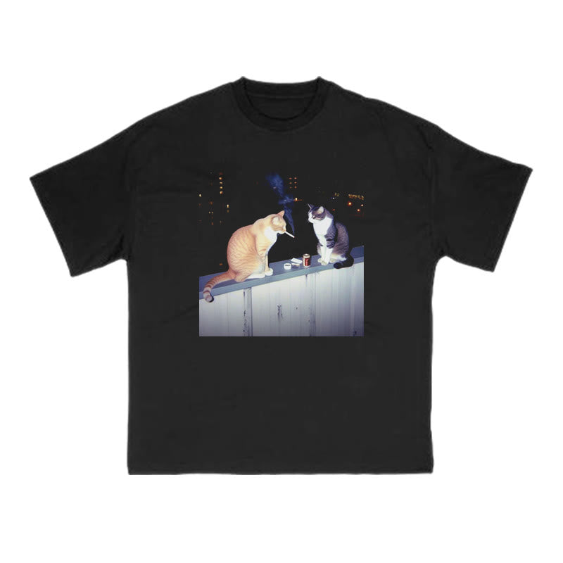 Unisex Smoking Decadent Cat Print T-shirt