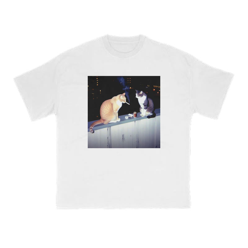 Unisex Smoking Decadent Cat Print T-shirt