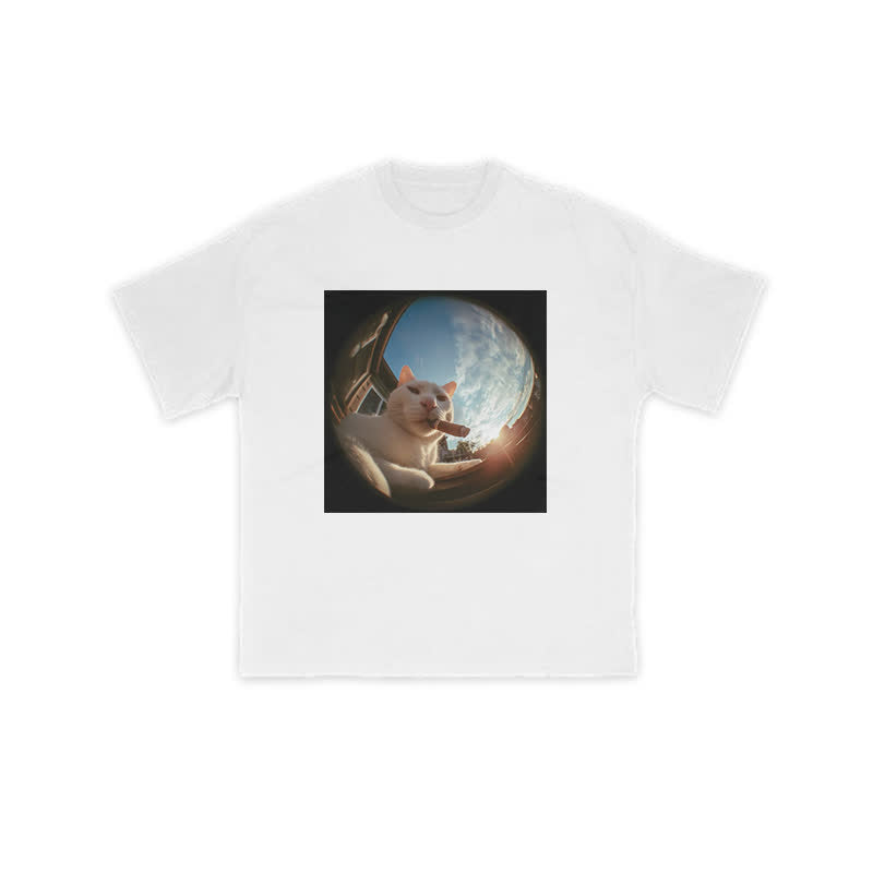 Unisex 100% Cat In Camera Print T-shirt