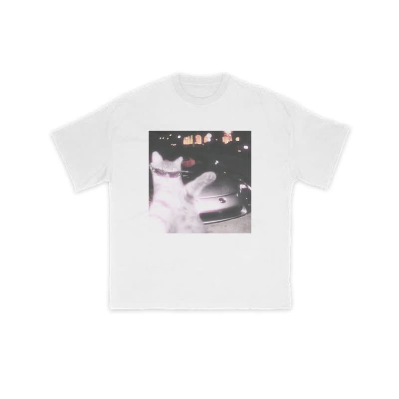 Unisex 100% Rich Cat Who Loves To Show Off Glasses Print T-shirt