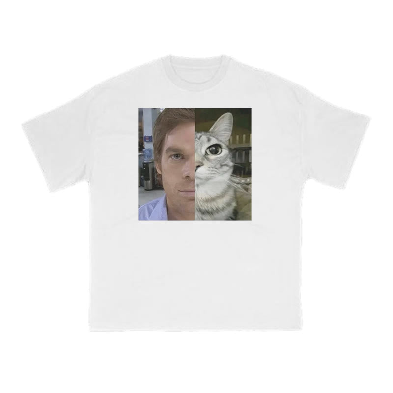 Unisex Patchwork Cat Print T-shirt