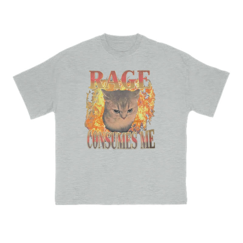 Rage Consumes Me Meme Cat Print T-shirt
