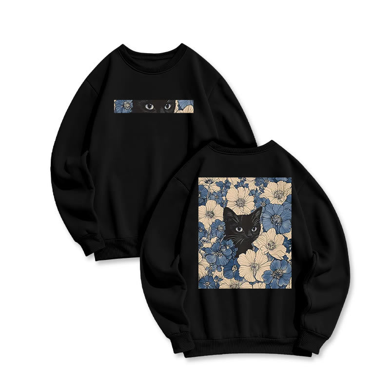 Black Cat In A Patchwork Flower Field Print Sweatshirt