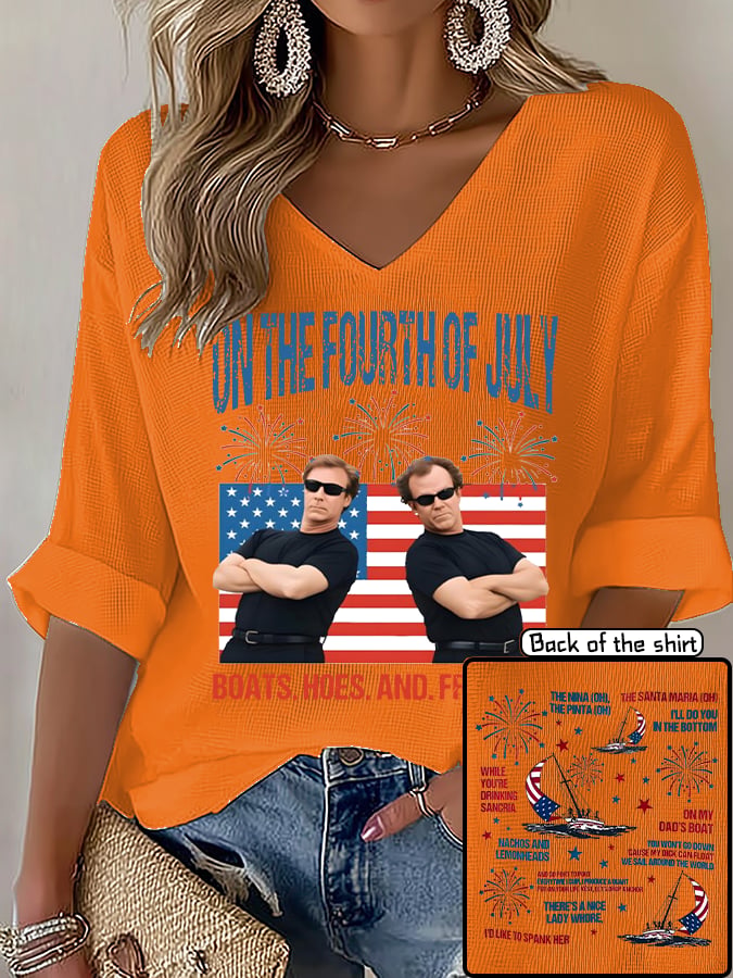 V-Neck ON THE FOURTH OF JULY Print T-Shirt