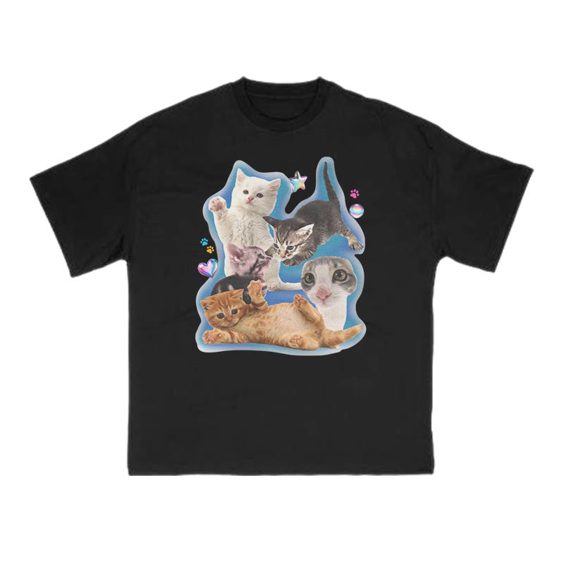 Funny Cutie Cats Print T-shirt