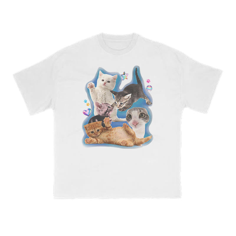 Funny Cutie Cats Print T-shirt