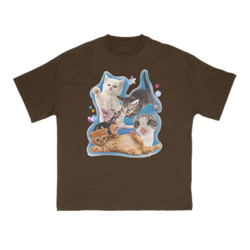 Funny Cutie Cats Print T-shirt