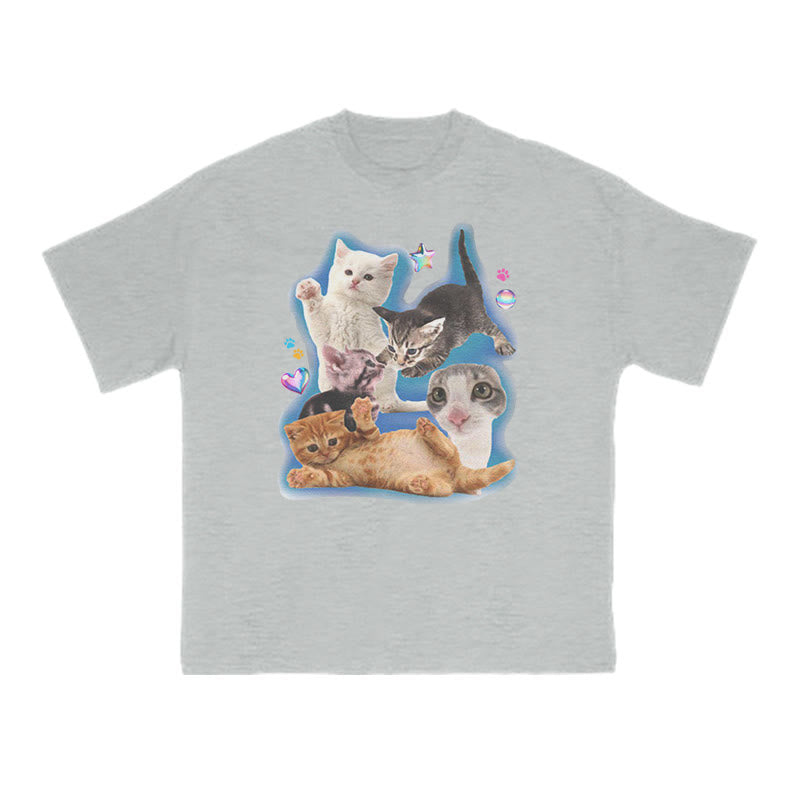Funny Cutie Cats Print T-shirt