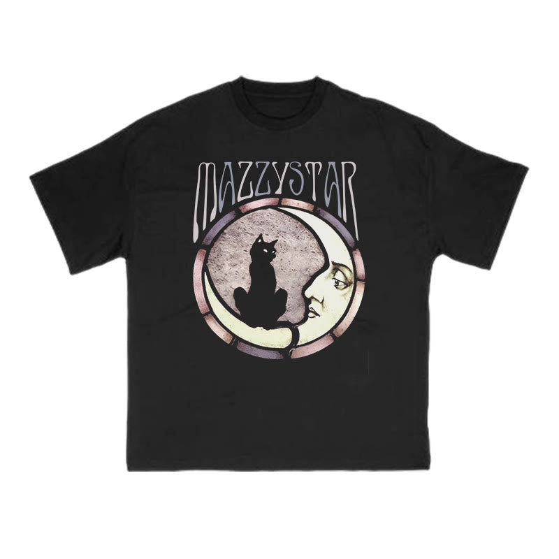 A Black Cat Crouching On The Moon Print T-shirt