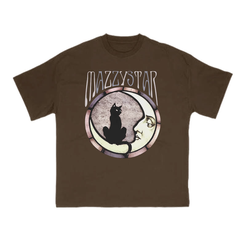 A Black Cat Crouching On The Moon Print T-shirt
