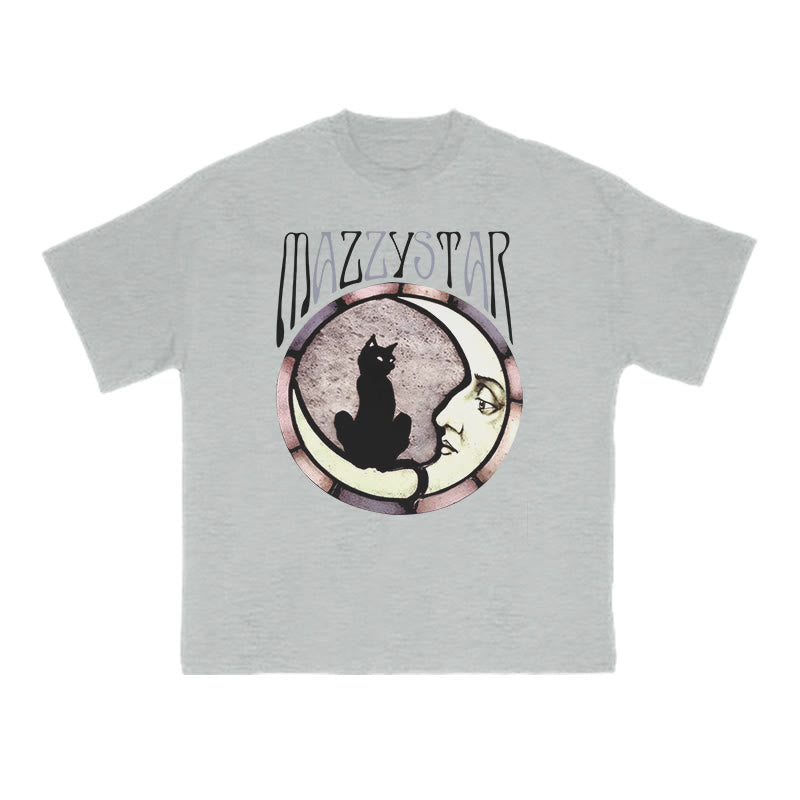 A Black Cat Crouching On The Moon Print T-shirt