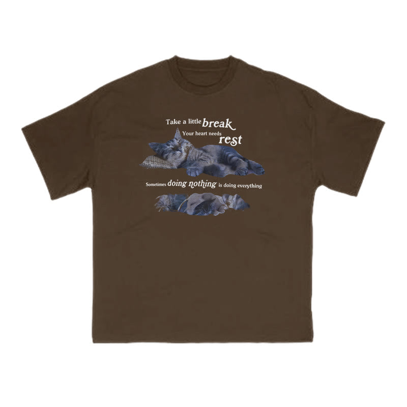 Your Heart Needs Rest Funny Cat Print T-shirt