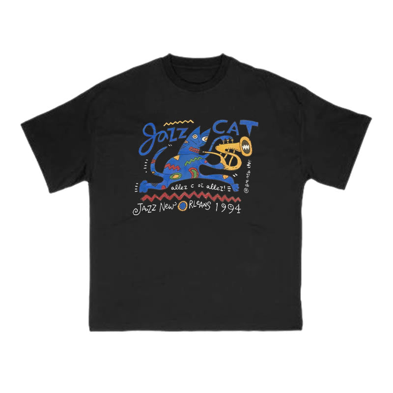 Funny Jazz Cat Print T-shirt