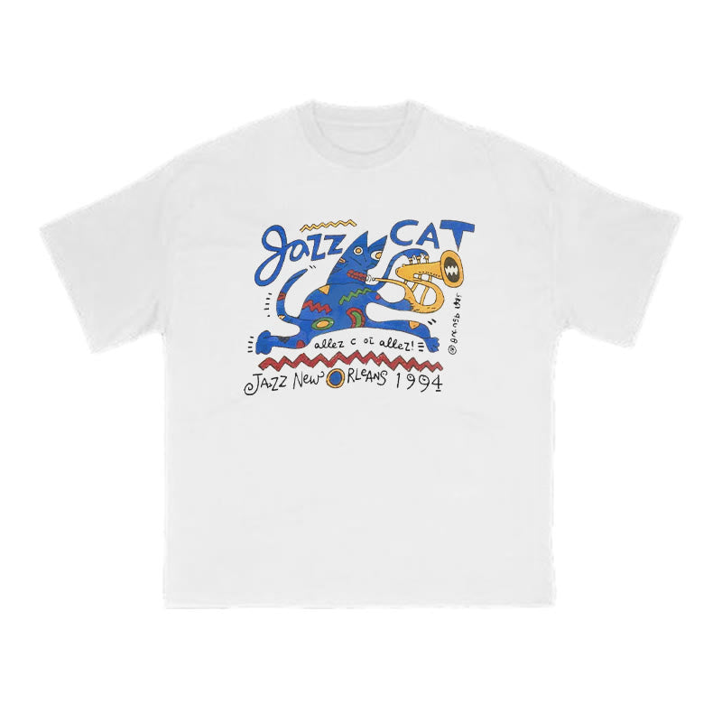 Funny Jazz Cat Print T-shirt