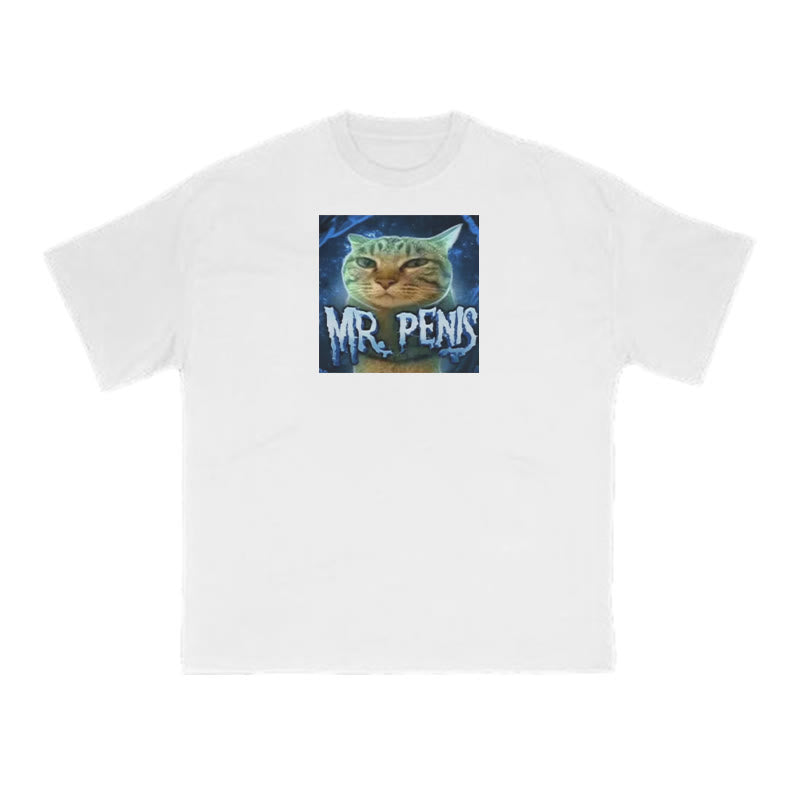 Funny Meme Cat Mr. Penis Print T-shirt