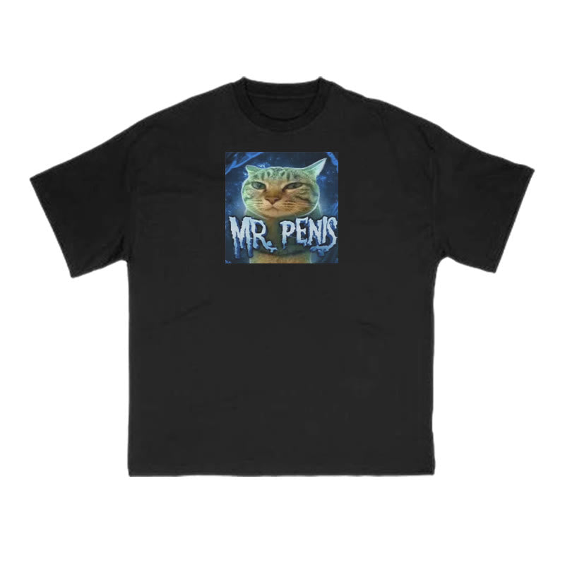 Funny Meme Cat Mr. Penis Print T-shirt