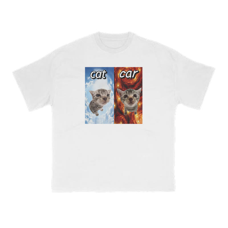 Funny Meme Cat Vs Car Print T-shirt