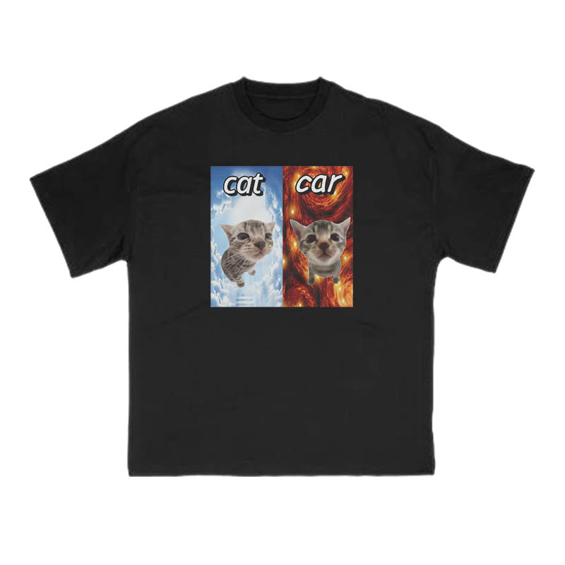 Funny Meme Cat Vs Car Print T-shirt