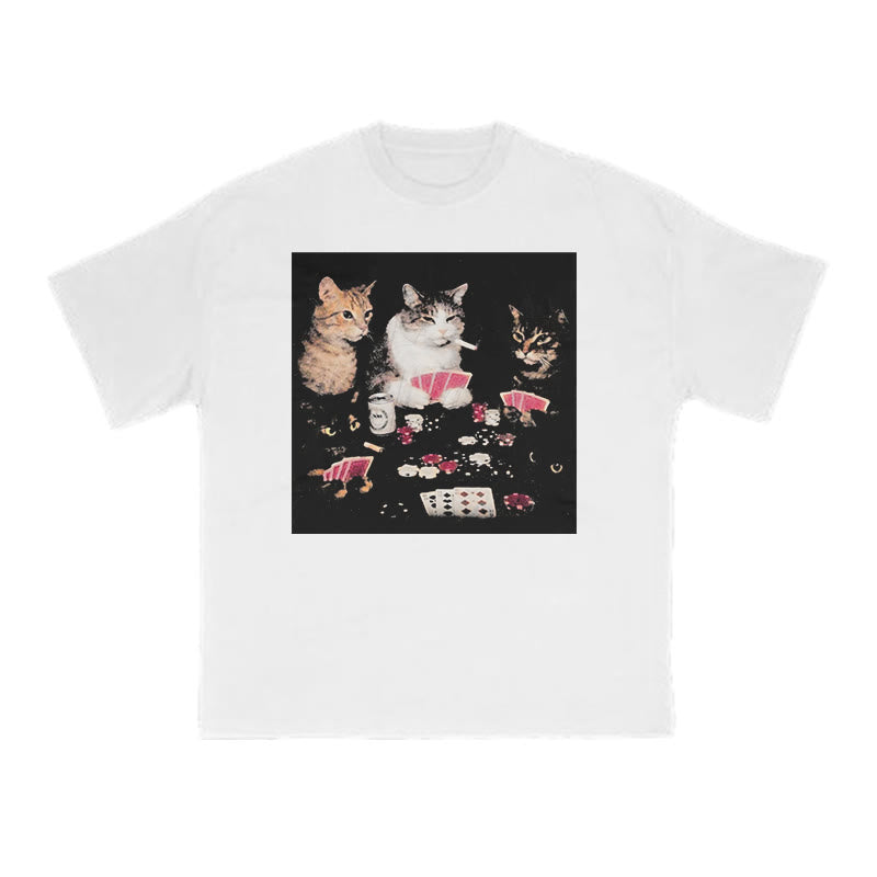 Cats Playing Texas Hold'em Print T-shirt