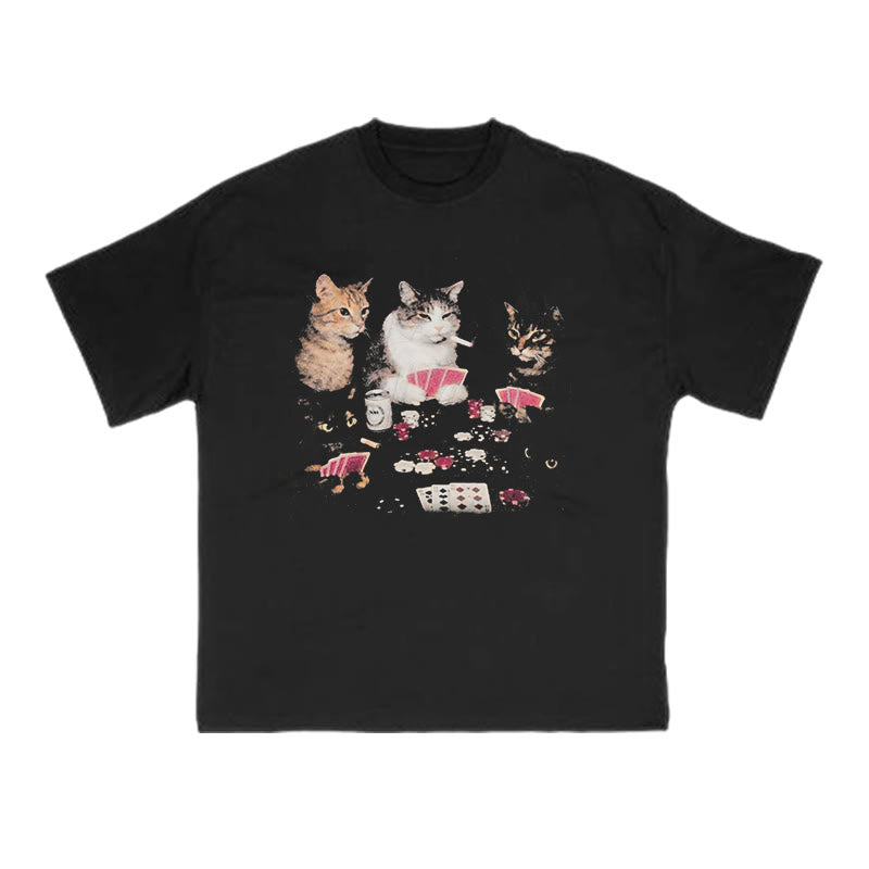 Cats Playing Texas Hold'em Print T-shirt