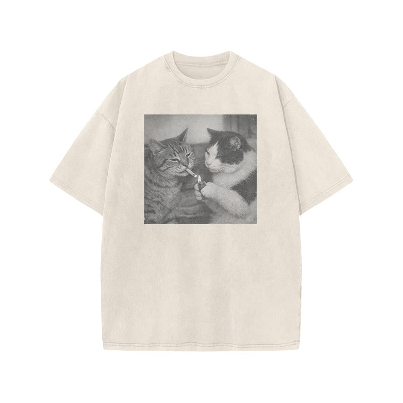 Cow Cat Lighting For Tabby Cat Print Acid Washed T-shirt