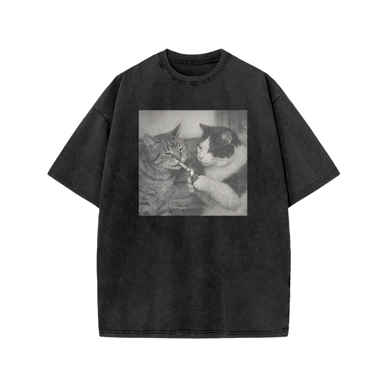 Cow Cat Lighting For Tabby Cat Print Acid Washed T-shirt