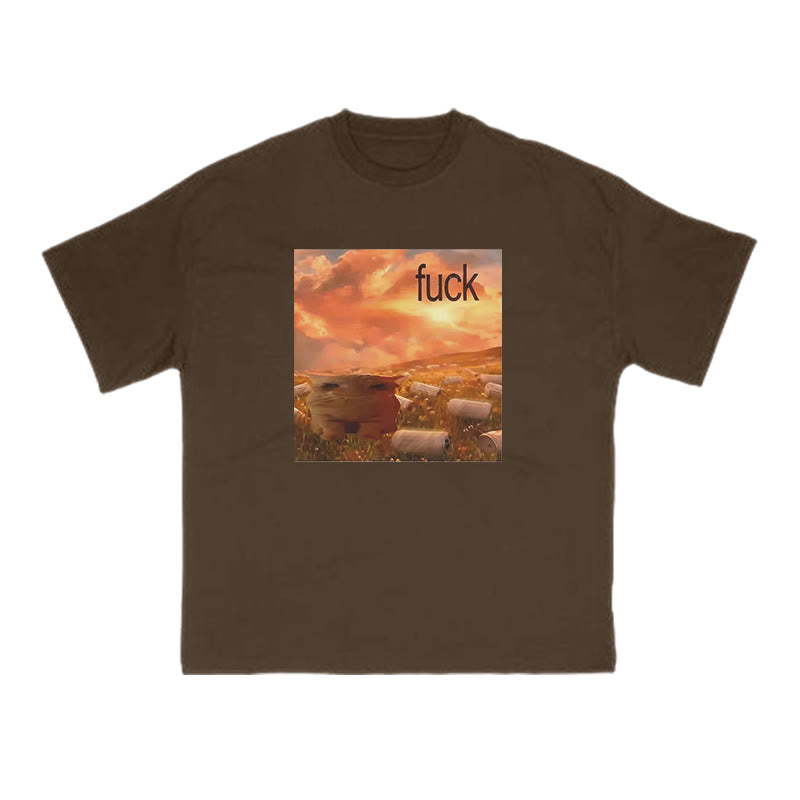 Cat Under The Sunset Print T-shirt
