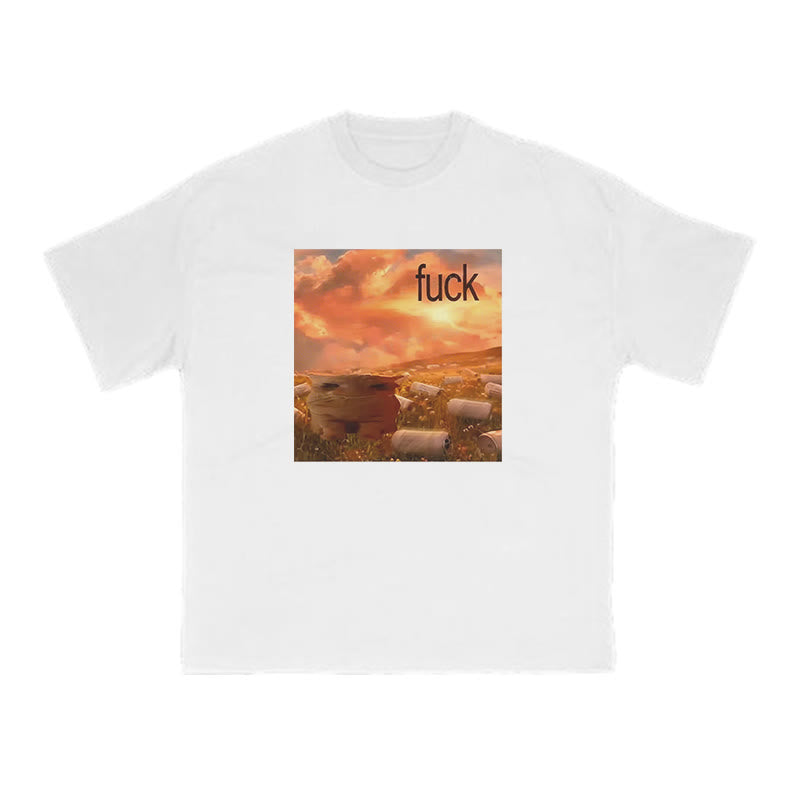 Cat Under The Sunset Print T-shirt