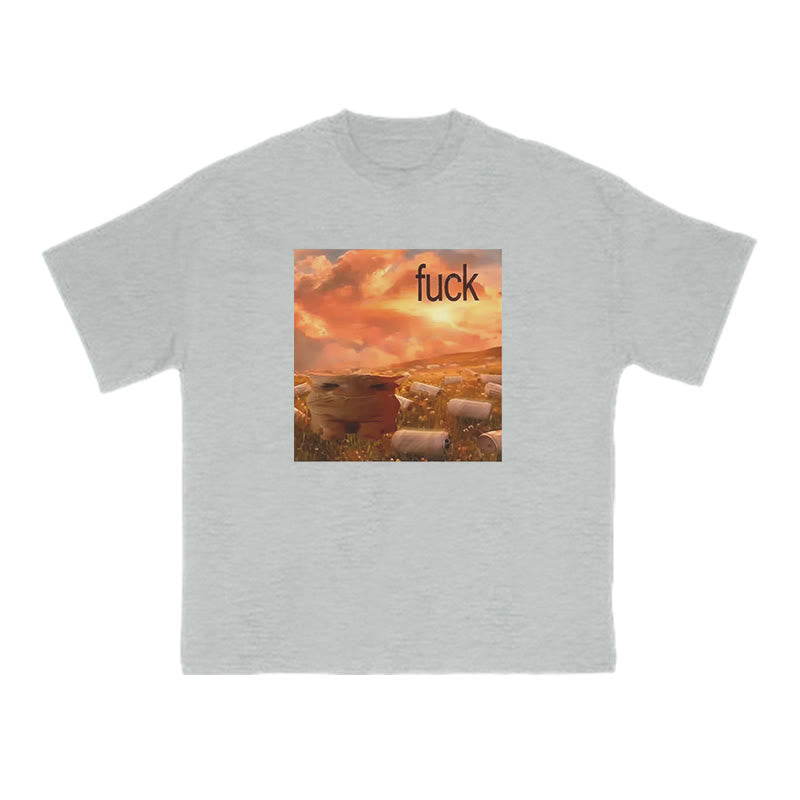 Cat Under The Sunset Print T-shirt