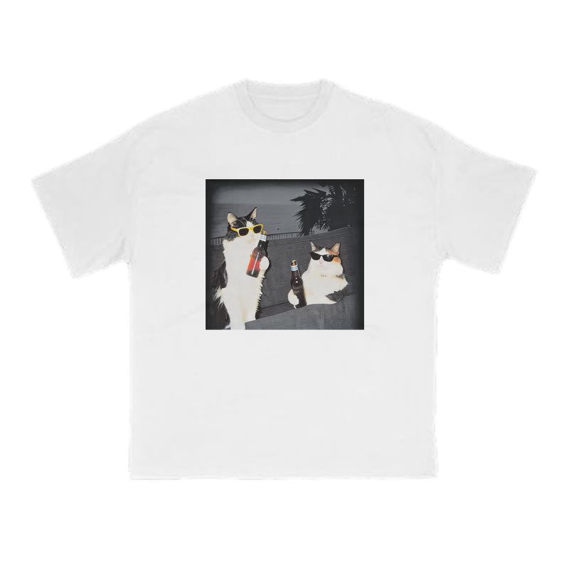 Two Cool Cats Enjoying Beer Print T-shirt