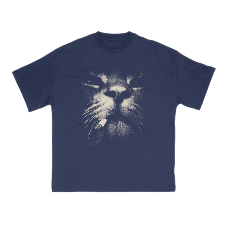 A Badass Smoking Cat Print T-shirt